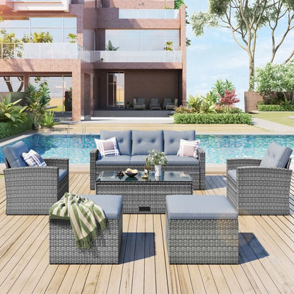 GO 6piece All-weather Wicker PE rattan Patio Outdoor Dining Conversation Sectional v