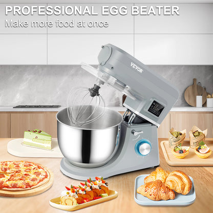 5 IN 1 Stand Mixer Multifunctional Electric Mixer with 6 Speeds LCD Screen Timing 7.4 Qt Stainless Bowl Dough Hook
