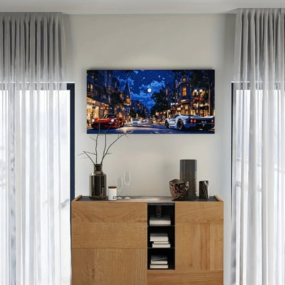 Modern sports car with snow scene art painting, modern poster suitable for interior, 1.5 inch thick solid wood frame