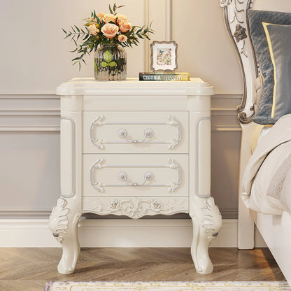White Nightstand, End Table with 2 Drawers, Side Table