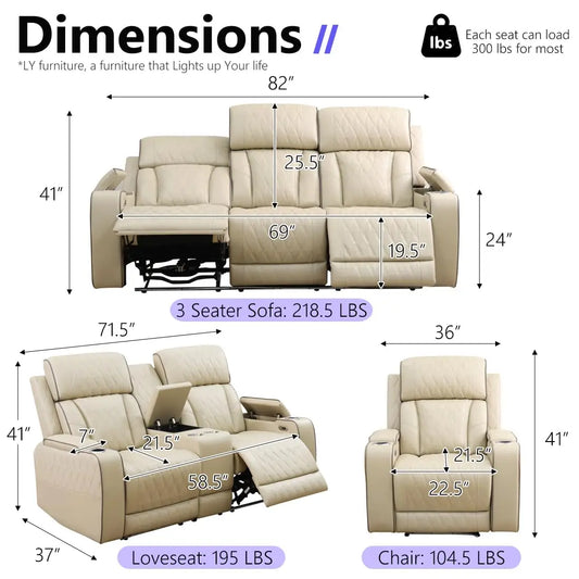 Leather Power Recliner Chair with LED, Luxury Reclining Chair Sofa, Living Room Furniture Sets, Premium Breathing, Customized