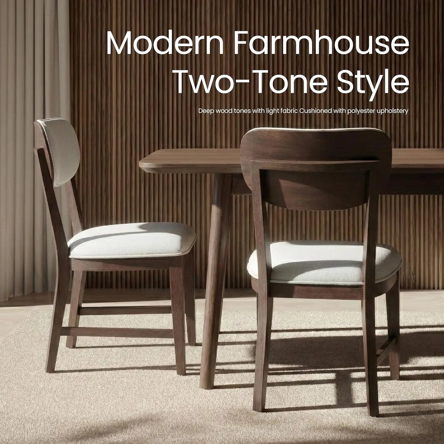 Solid Wood Dining Chairs Set of 6, Mid Century Modern Upholstered Kitchen Chairs with 3.3" Thick Cushion, Farmhouse