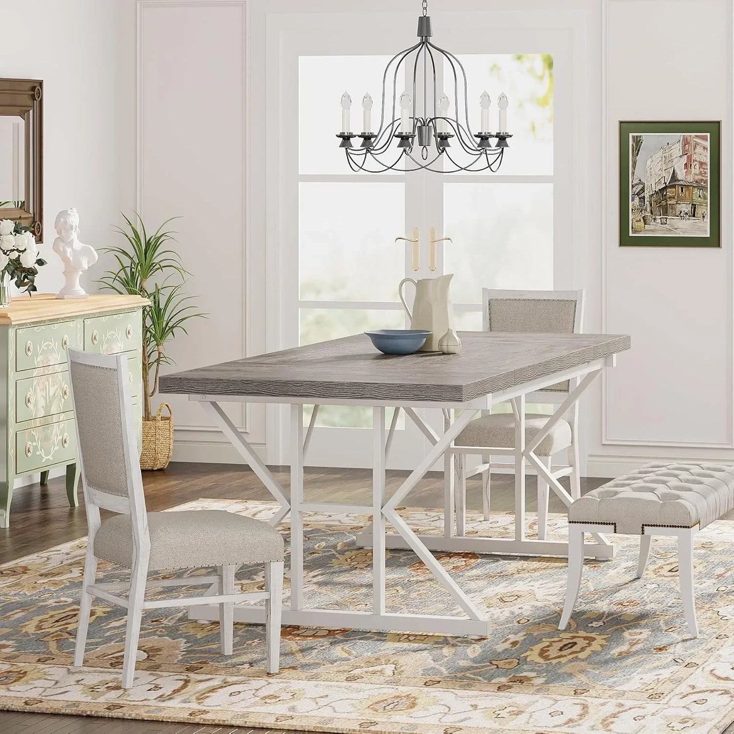 Farmhouse Dining Table for 6 People, 70.8-Inch Rectangular Wood Dining Table, Rustic Kitchen Table with Heavy Duty Metal Legs
