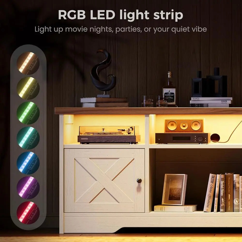 TV Stand Power Outlet & LED Light and Storage