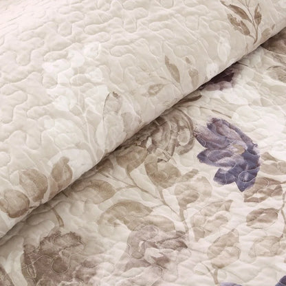 6 Piece Printed Quilt Set with Throw Pillows Taupe Full Queen