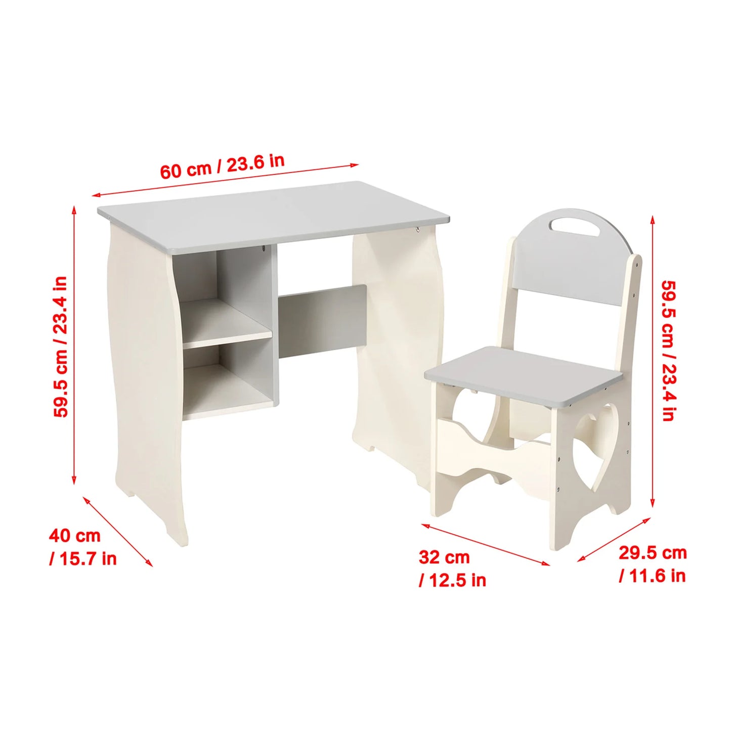 Kids Desk and Chair Set Multifunctional White and Grey Toddler Student Writing Table Set for Home School