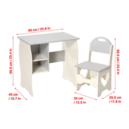 Kids Desk and Chair Set Multifunctional White and Grey Toddler Student Writing Table Set for Home School