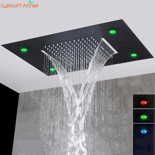 Luxury Waterfall Rains LED Light Shower Head Built-in Ceiling Shower Colorful Bathroom Showers