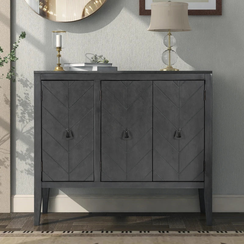 Adjustable Shelf Storage Sideboard With 3 Retro Metal Handles And 4 Pinewood Legs  For Entryway  Living Study Room