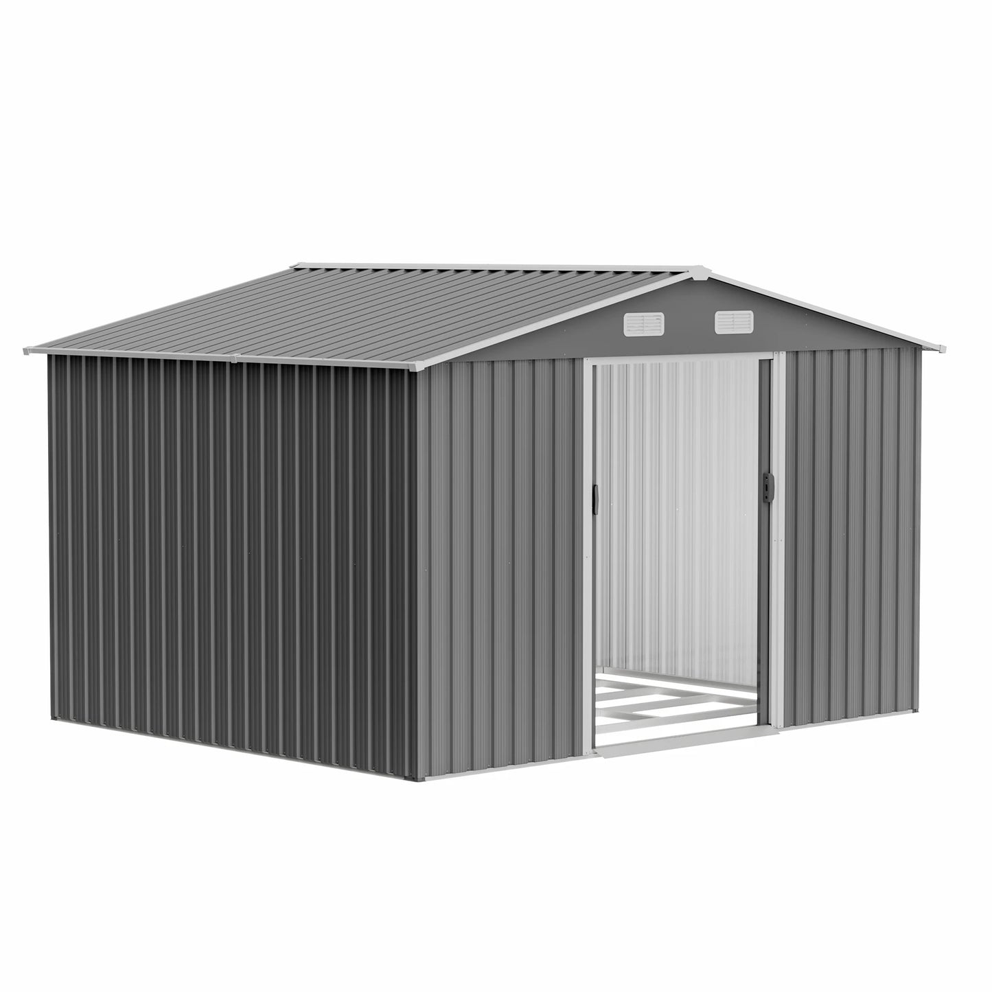 Outdoor Tool Storage Shed with Metal Foundation Lockable Doors All Weather Metal Sheds for Garden Patio Backyard Lawn Gr