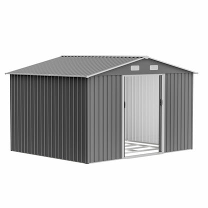 Outdoor Tool Storage Shed with Metal Foundation Lockable Doors All Weather Metal Sheds for Garden Patio Backyard Lawn Gr