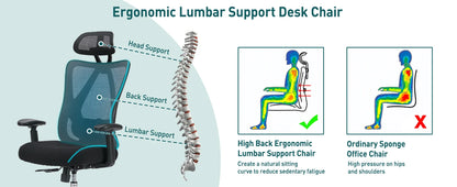 JHK Ergonomic Lumbar Support Mesh Backrest Office Chair Adjustable Height Headrest Breathable Back Rolling Swivel Gaming Chairs