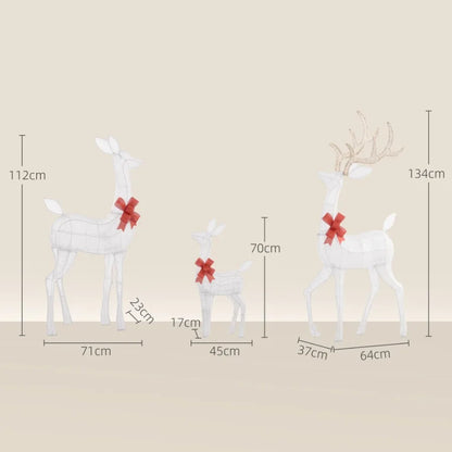 4.5ft 3Piece Light Up Christmas Deer Family Set of 3 Lighted Reindeer Christmas Drations with 2 LED Light Modes Stakes Zip Ties