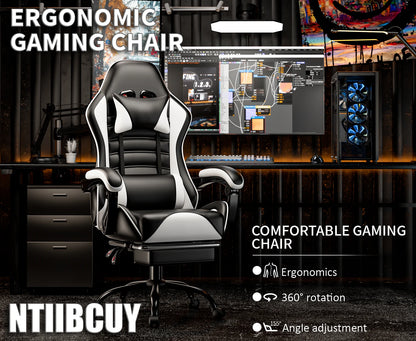 Ergonomic Gaming Chair with Footrest, Racing Style Video Game Chair for Adults, Reclining Gamer Chair Office Chair