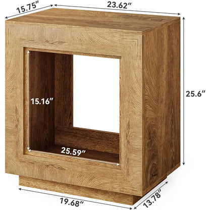 End Table, Wooden Square Side Table, Farmhouse Sofa Side Tables for Living Room, 2-Tier Bedside Table for Bedroom