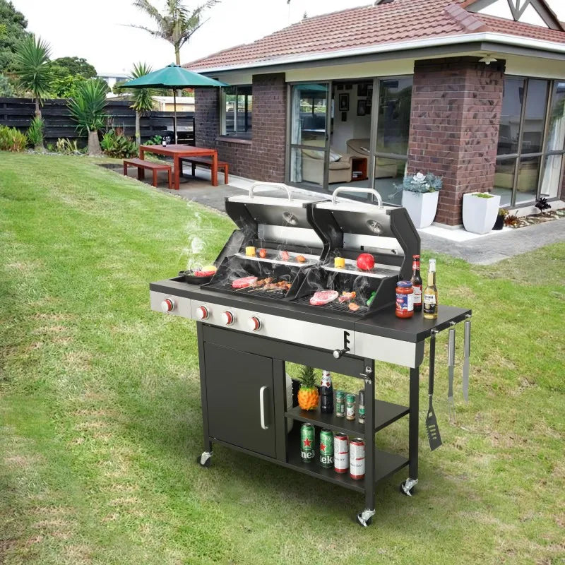 3-Burner Propane Gas BBQ combined with charcoal grill