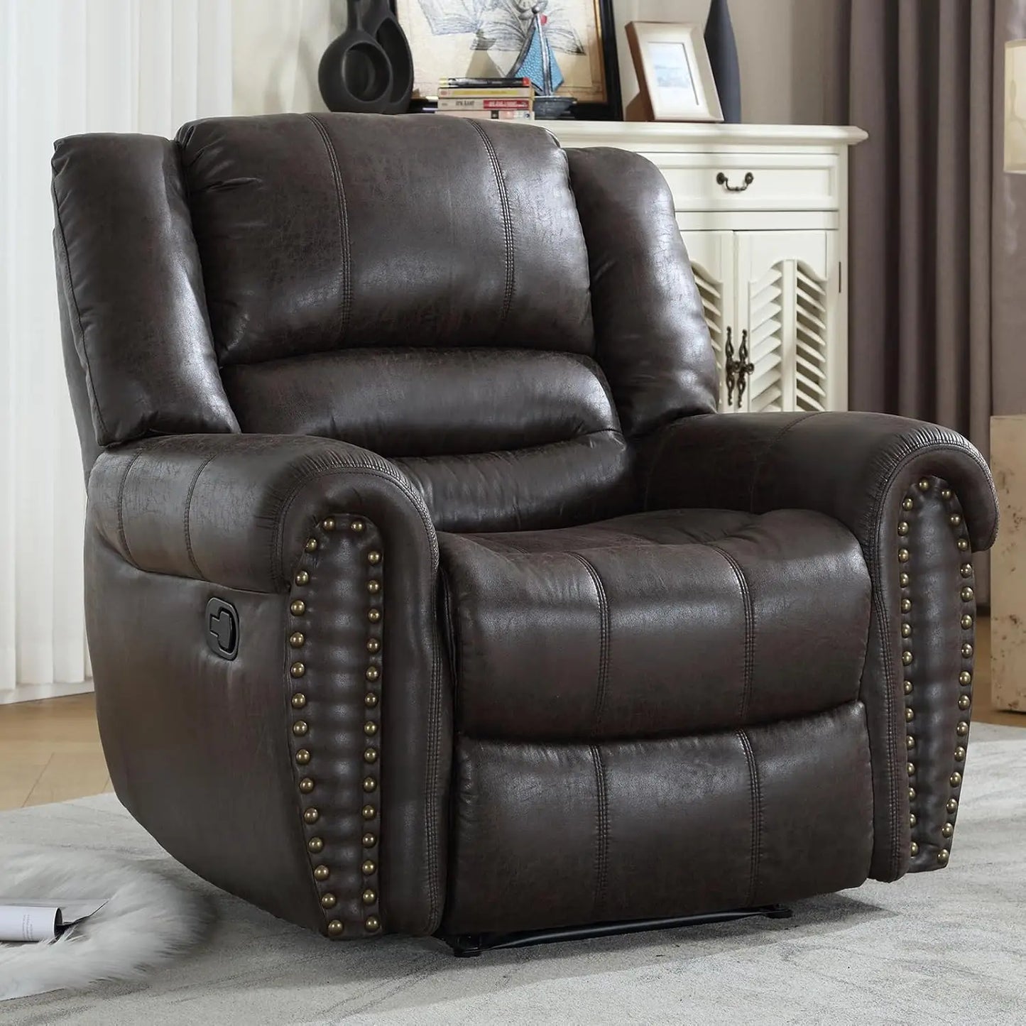 Manual Recliner Chair Comfortable Arms Back Living Room White Grey Custom