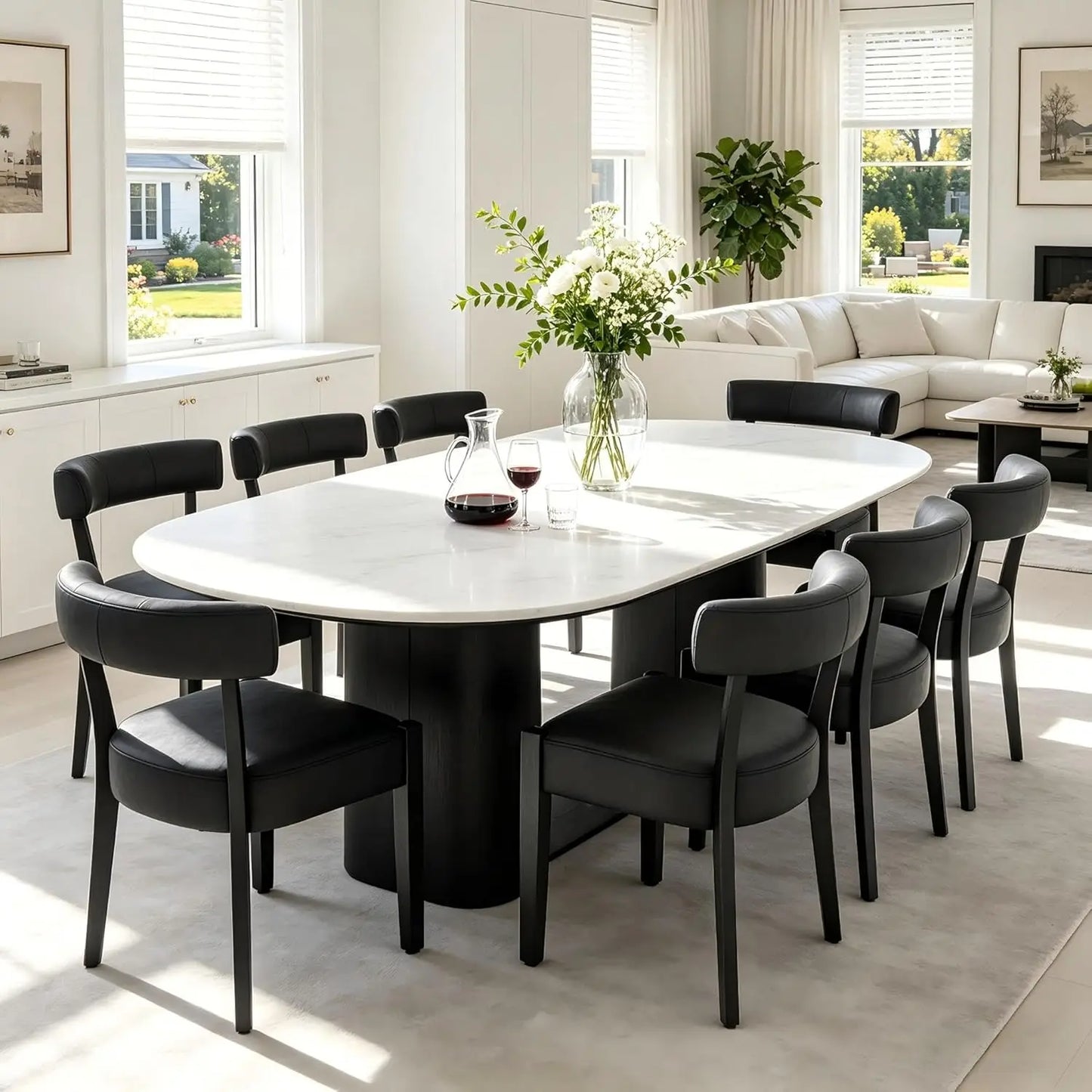 Modern Upholstered Dining Chairs Set of 8 – Mid-Century Walnut Wood Legs, Cushioned & Elegant