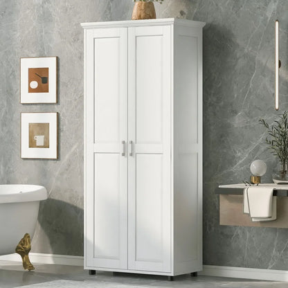 Storage Cabinet with Two Doors for Bathroom Office Adjustable Shelf MDF Board White