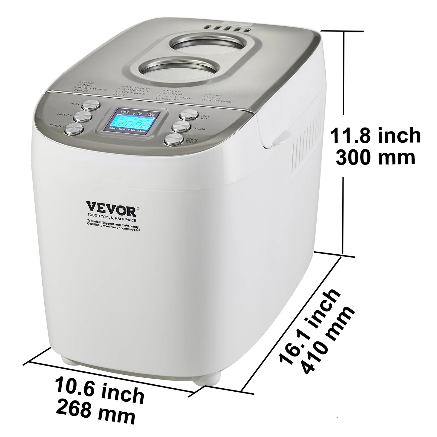 Bread Maker 15-in-1 Dough Machine Nonstick Ceramic Pan Automatic Bread maker with Gluten Free Setting
