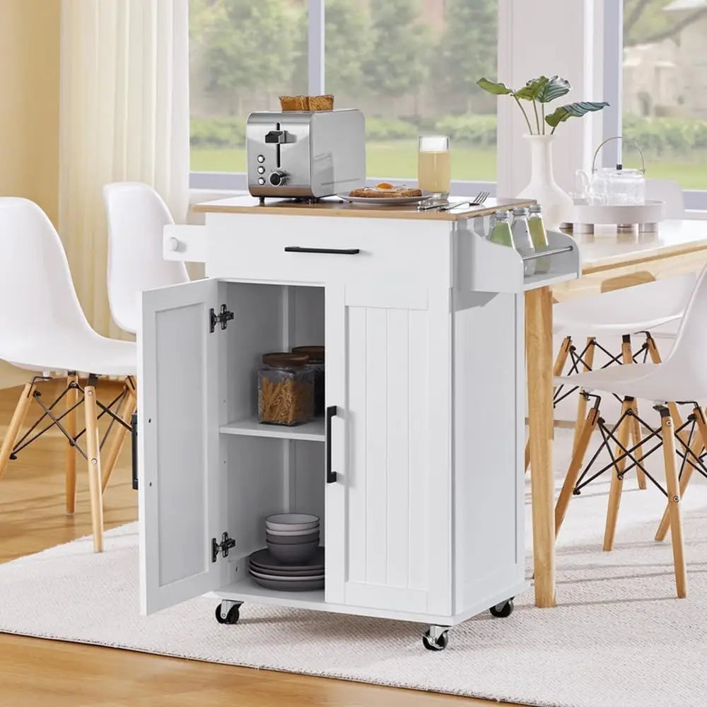 Kitchen Cart with Bamboo Tabletop, Rolling Kitchen Island