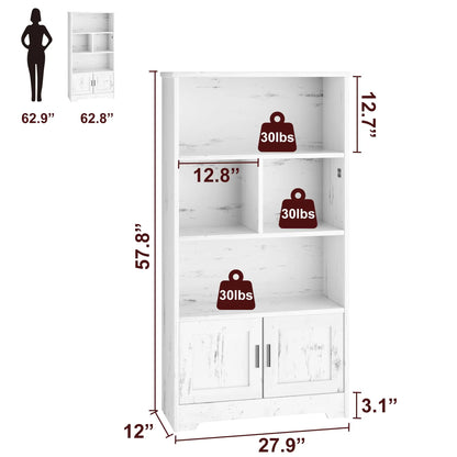 Bookcase with LED Lights White Bookshelf