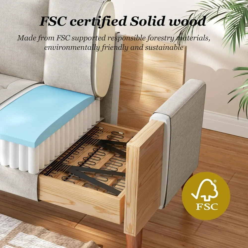 Loveseat Sofa - Solid Wood Legs Mid Century Modern Couch Throw Pillow