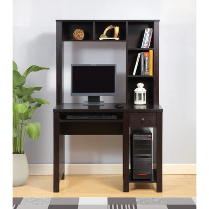 Student desk with hutch home office desk 39"W Compact desk Writing Desk Laptop Desk Red Cocoa Espresso One drawer Keyboard Drawer
