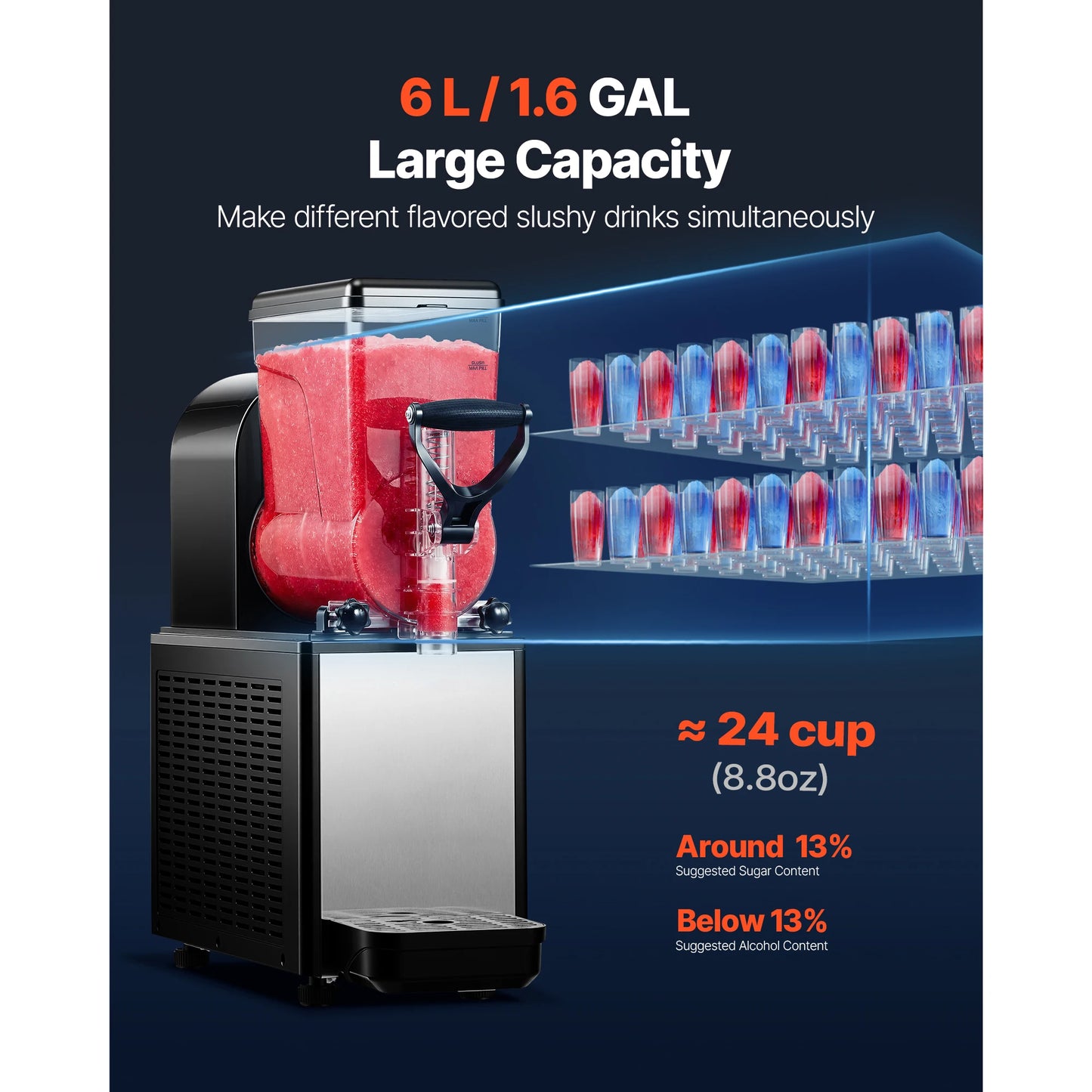 Slushie Machine Commercial Slushy Maker Frozen Drink Maker w/ Self-Cleaning