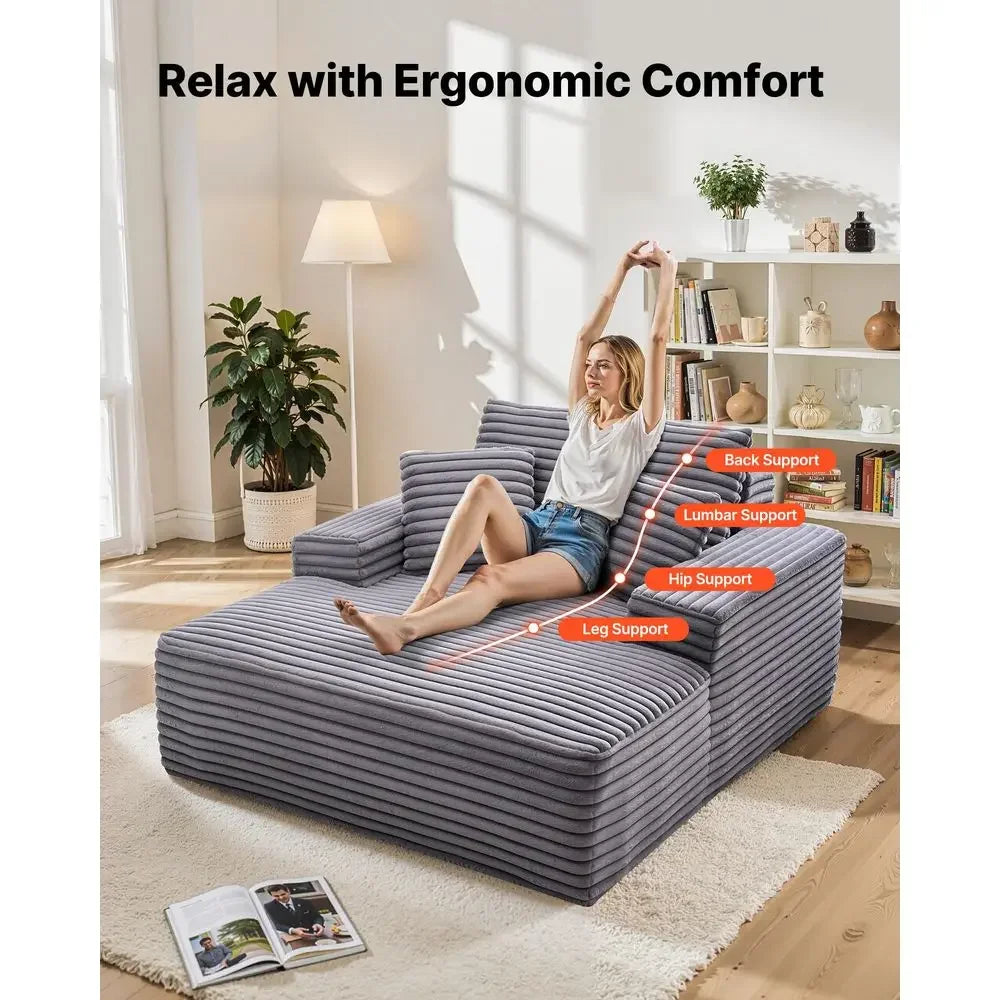 Chaise Lounge Chair, 48 in Boneless Chaise Lounge Indoor, Modern Upholstered Oversized Reading Chair with Throw Pillows