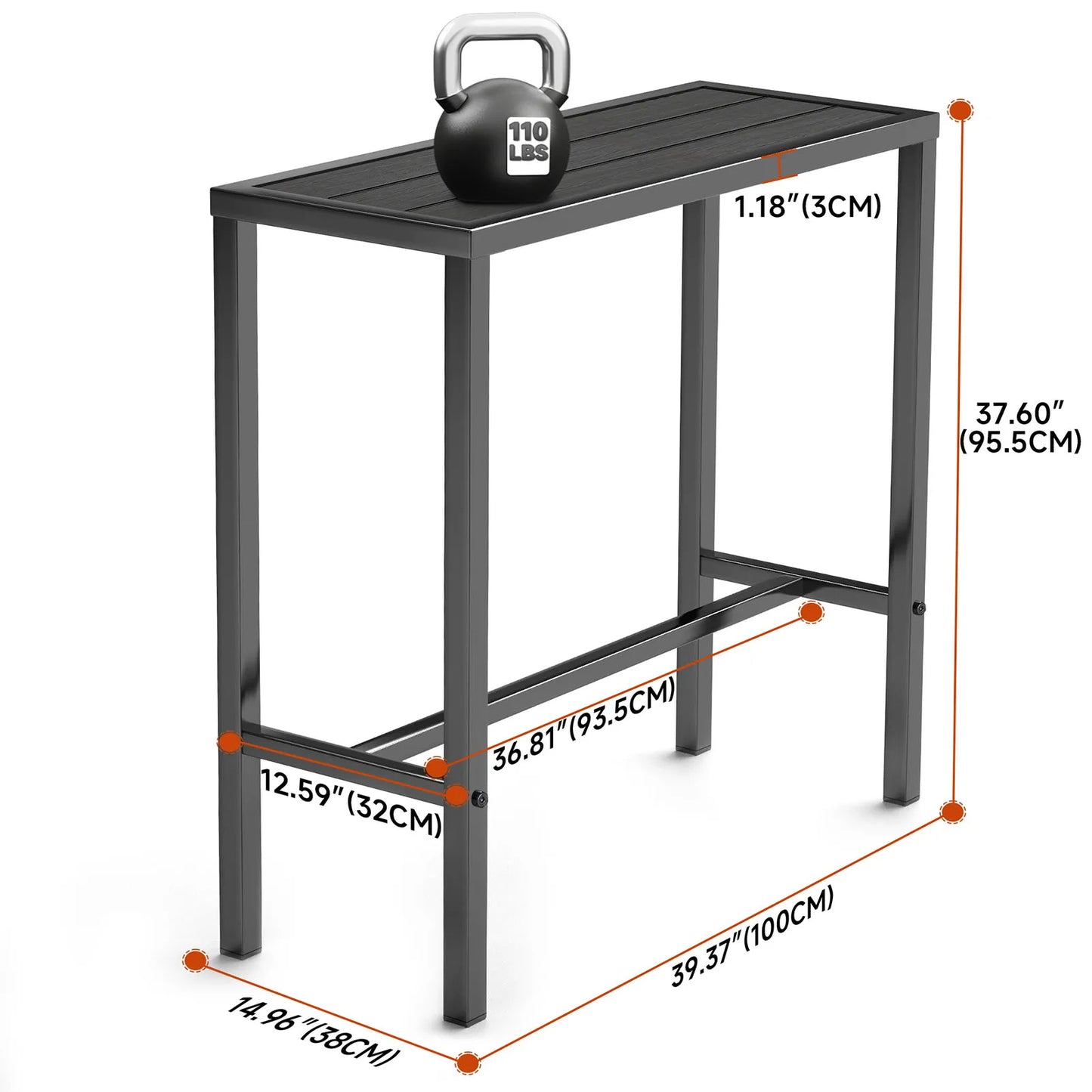 110LBS Outdoor Long Table Black Camping Desk Barbecue Table Picnic