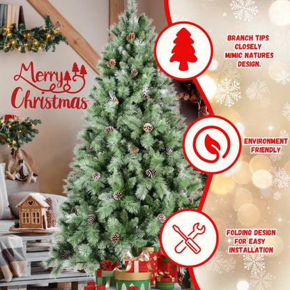 7ft Scotch Pine Christmas Tree, Premium Frosted Pre-Decorated