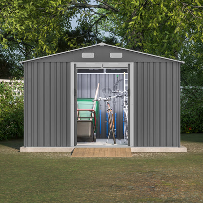 Outdoor Tool Storage Shed with Metal Foundation Lockable Doors All Weather Metal Sheds for Garden Patio Backyard Lawn Gr