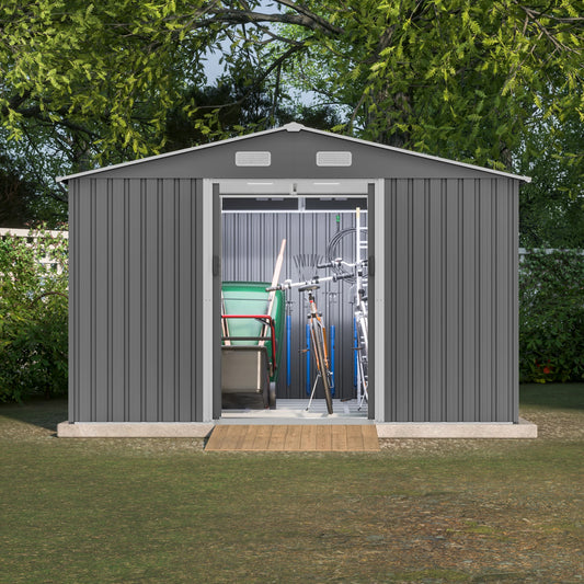 Outdoor Tool Storage Shed with Metal Foundation Lockable Doors All Weather Metal Sheds for Garden Patio Backyard Lawn Gr
