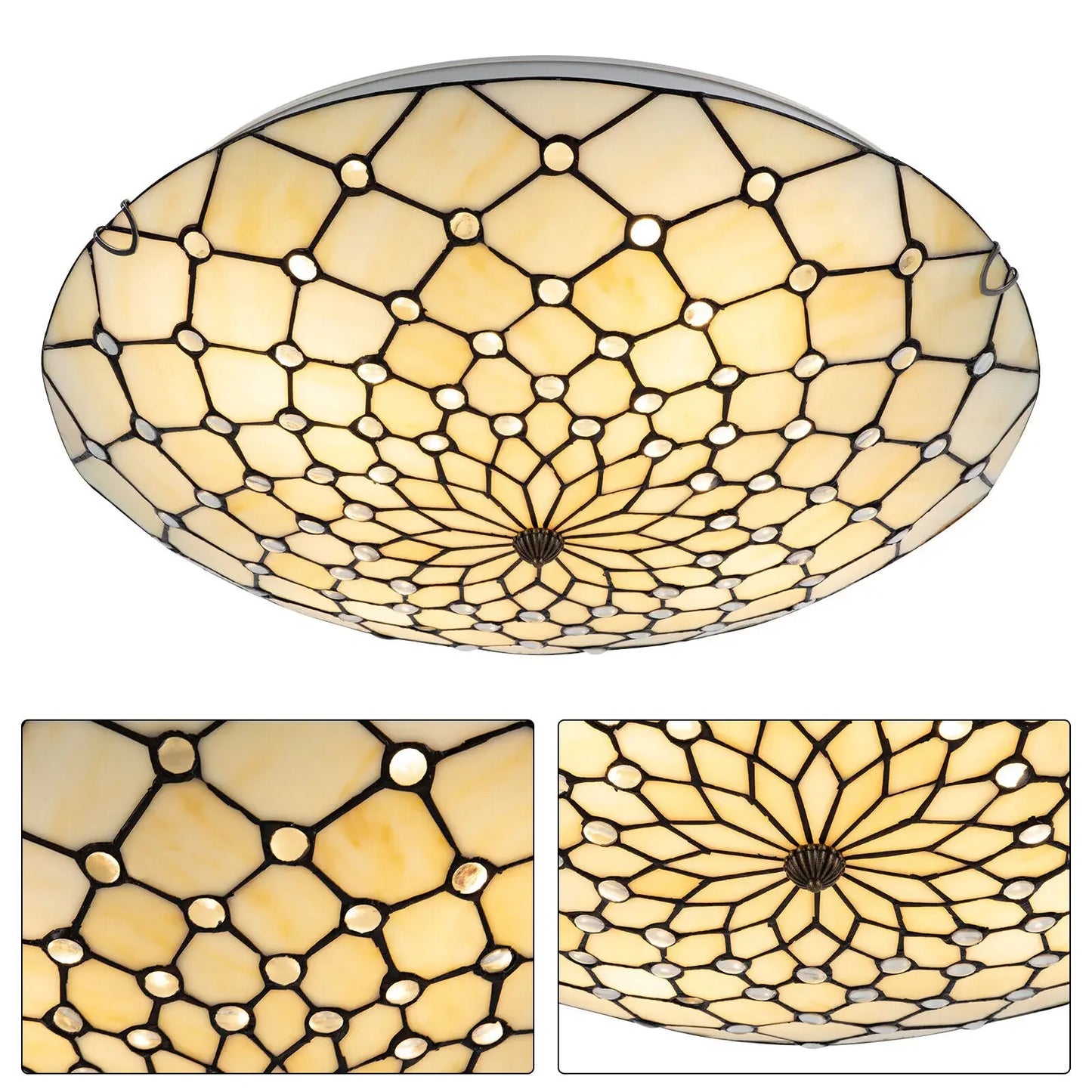 Antique Style 4-Light Flush Mount Ceiling Light - Stained Glass Shade with Vintage Finish for Kitchen Lighting