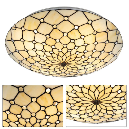 Antique Style 4-Light Flush Mount Ceiling Light - Stained Glass Shade with Vintage Finish for Kitchen Lighting