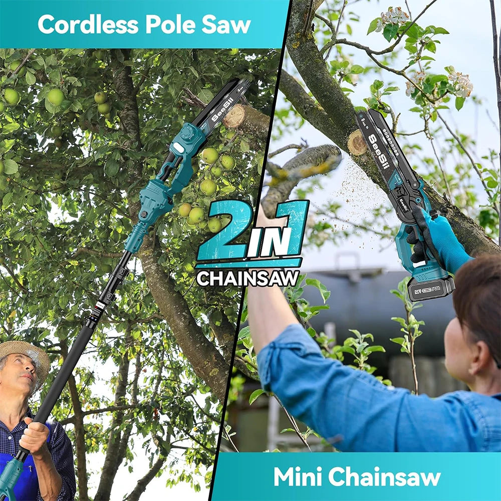 2-in-1 Cordless 8'' Electric Chainsaw with 3M Extension Pole