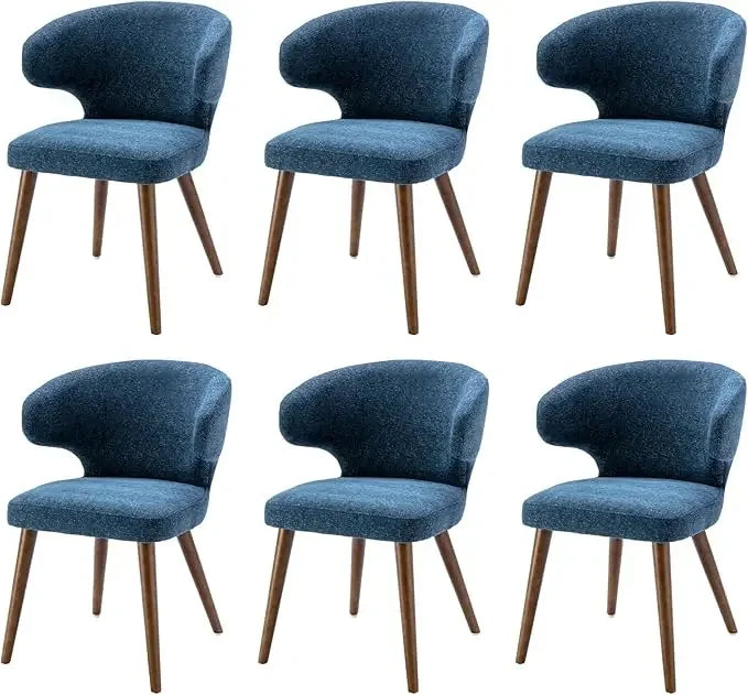 Upholstered Accent Arm Chairs Set of 6, for Kitchen Dining Room Side Chairs with Wood Legs, Mid Century Modern Dining Chairs