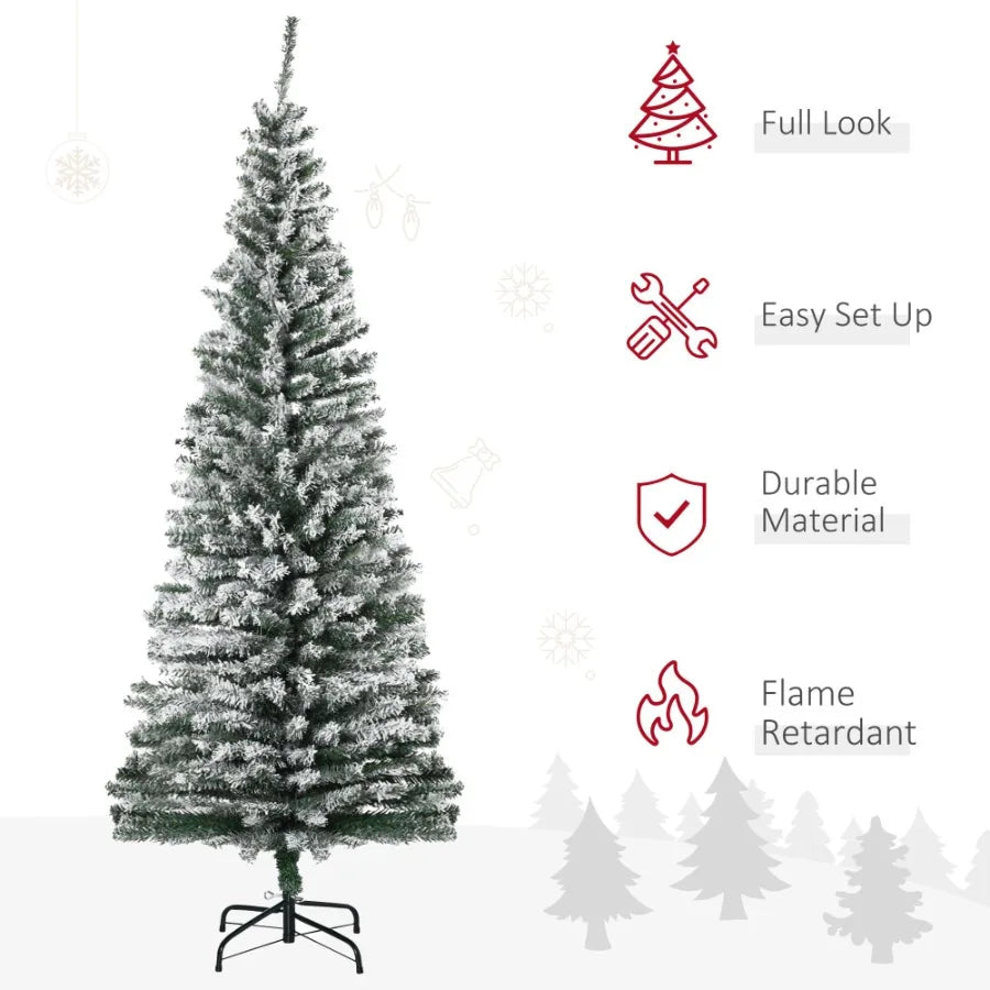 6' Tall Unlit SnowFlocked Slim Artificial Christmas Tree with Realistic Branches