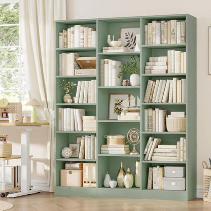 Triple Wide Bookshelf, 6 Tier Large Bookshelf, Bookcase with 17 Open Display Shelves, 74'' Tall Bookcases, Customized