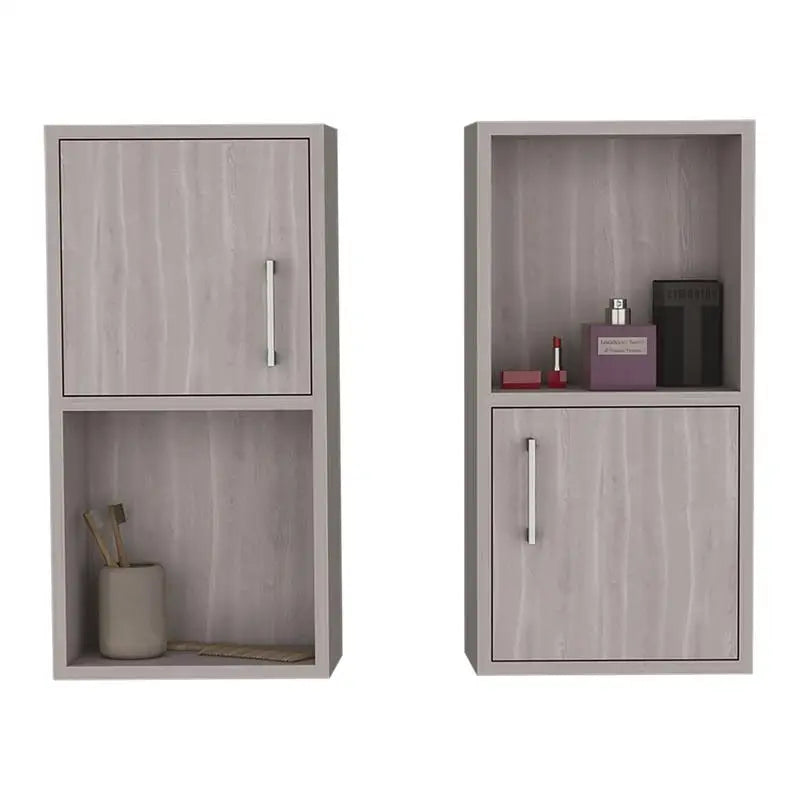 Wall-Mounted Bathroom Medicine Cabinet with Double Doors and Shelves in White Oak Finish