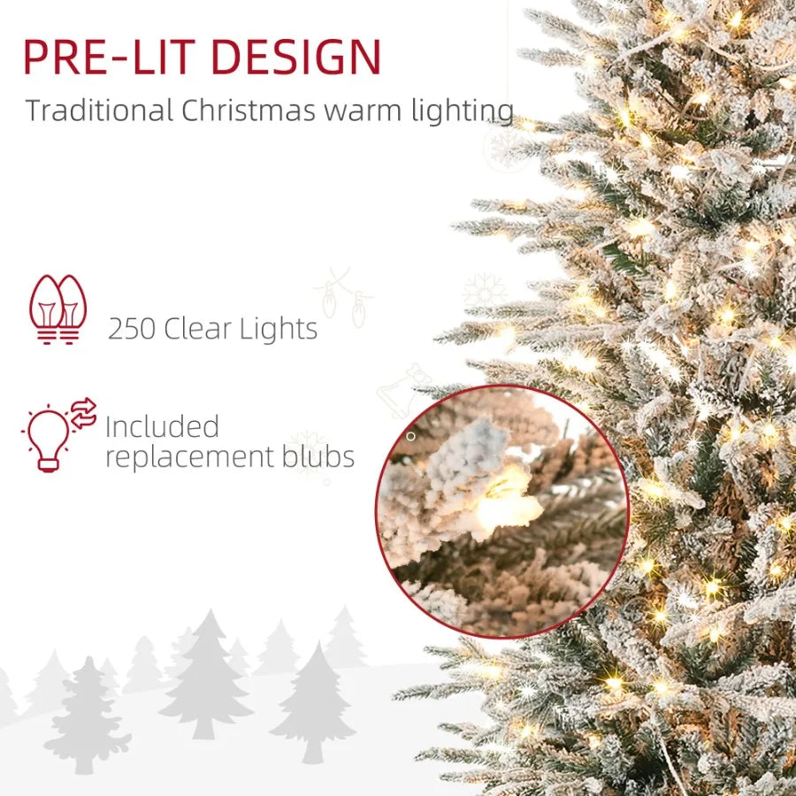 6ft Tall Prelit Artificial Christmas Tree Holiday Dr with 636 Snow Flocked Branches 250 Warm Yellow Clear Lights Auto Open Extr