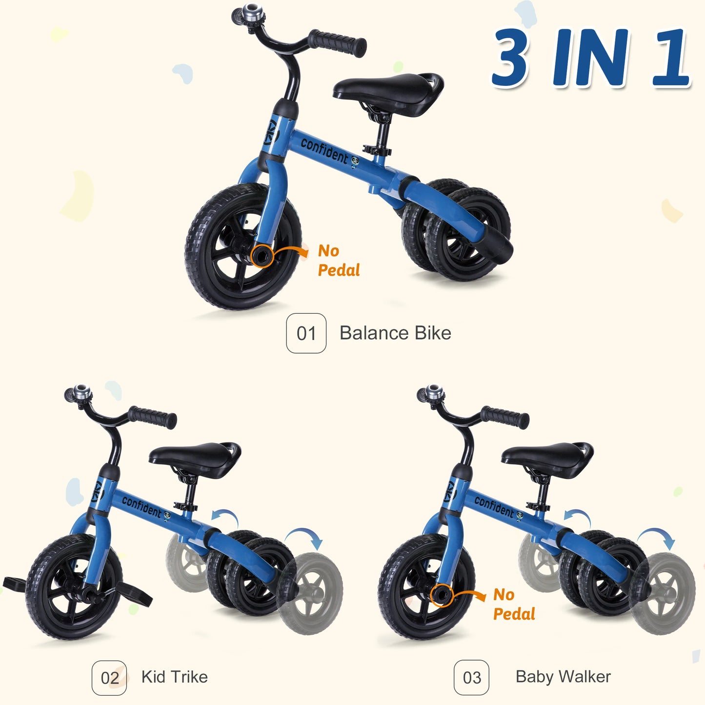 Toddlers Tricycle for Boy&Girl with Detachable Pedal