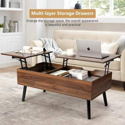Lift Top Coffee Table with Separate and Hidden Storage Compartment, Double Lift Table Top for Home Living Room