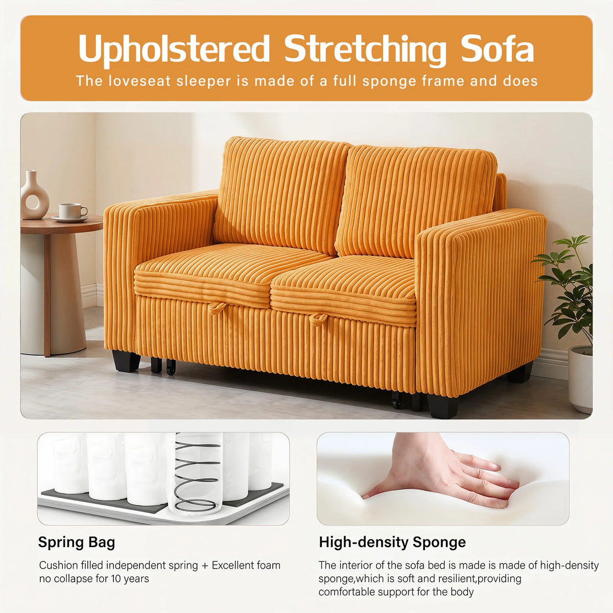 Two-seater Couple Sofa Corduroy Convertible Double Sofa Bed