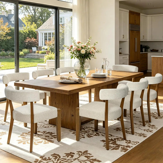 Modern Upholstered Dining Chairs Set of 8 – Mid-Century Walnut Wood Legs, Cushioned & Elegant