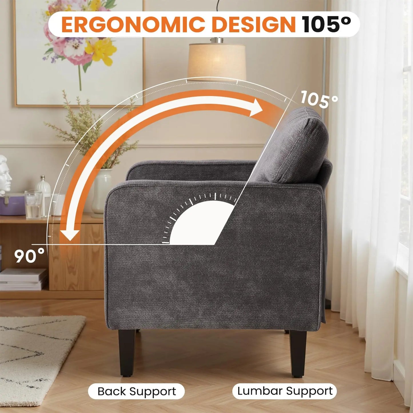 Modern Accent Chairs for Living Room Ergonomic with Armrest and Backrest Lumbar Support Reading Lounge Chair