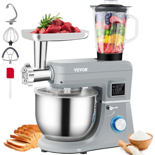 Stand Mixer Multifunctional Electric Mixer with 6 Speeds LCD Screen Timing 7.4 Qt Stainless Bowl Dough Hook