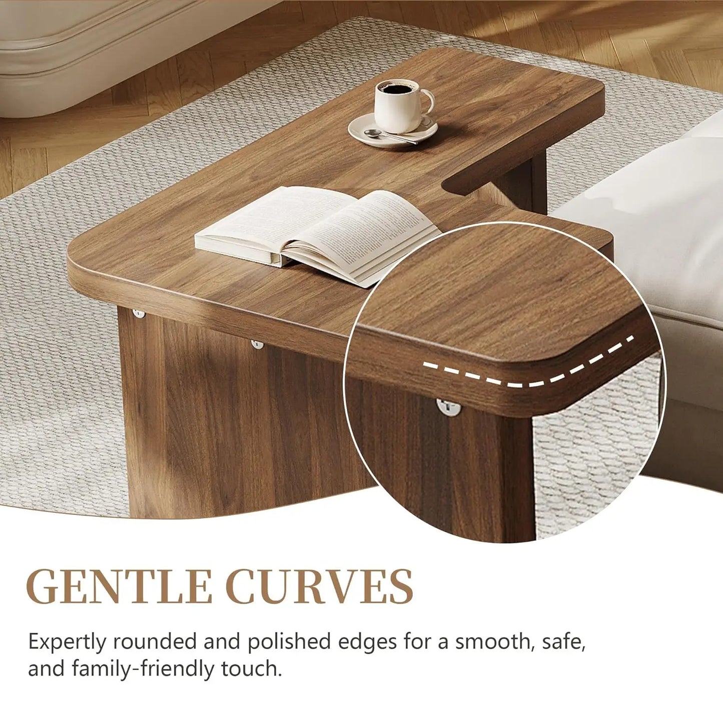 Mid-Century Nesting Coffee Table Set, 2 Adjustable Square Wood Tables, Minimalist Tea Table, Brown