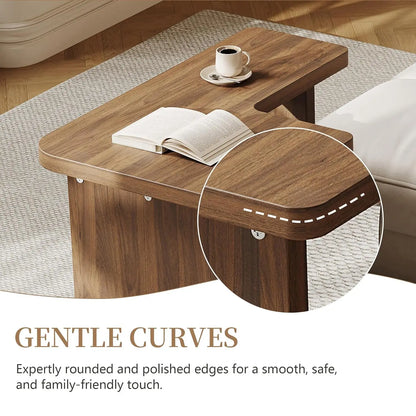 Mid-Century Nesting Coffee Table Set, 2 Adjustable Square Wood Tables, Minimalist Tea Table, Brown